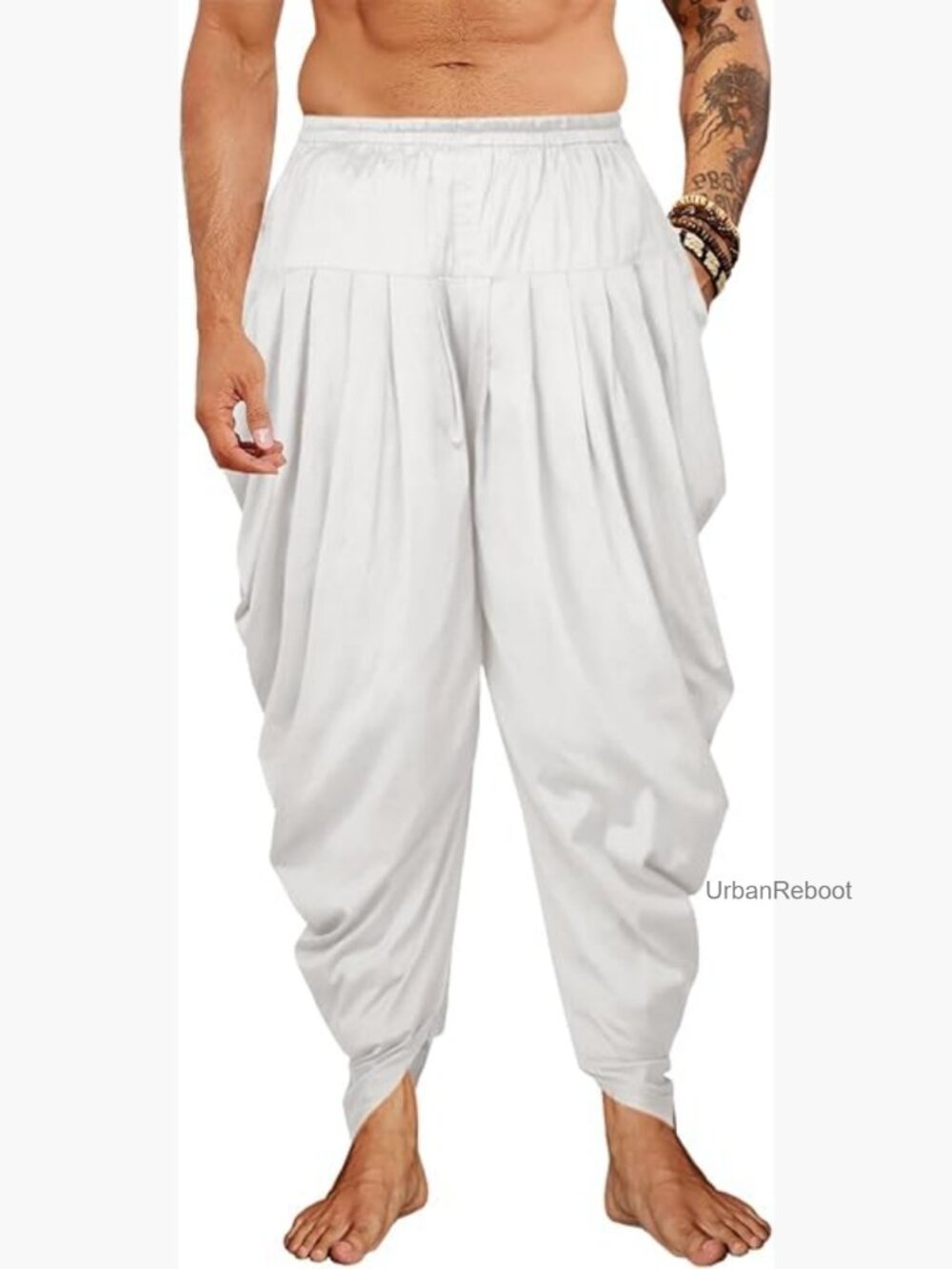 Men's Linen Cotton Elastic Waist Harem Pants Loose Fit Yoga Trousers
